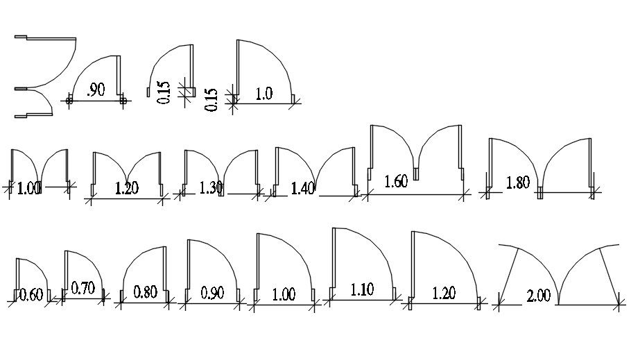 Different size door design in AutoCAD 2D, dwg file, CAD file