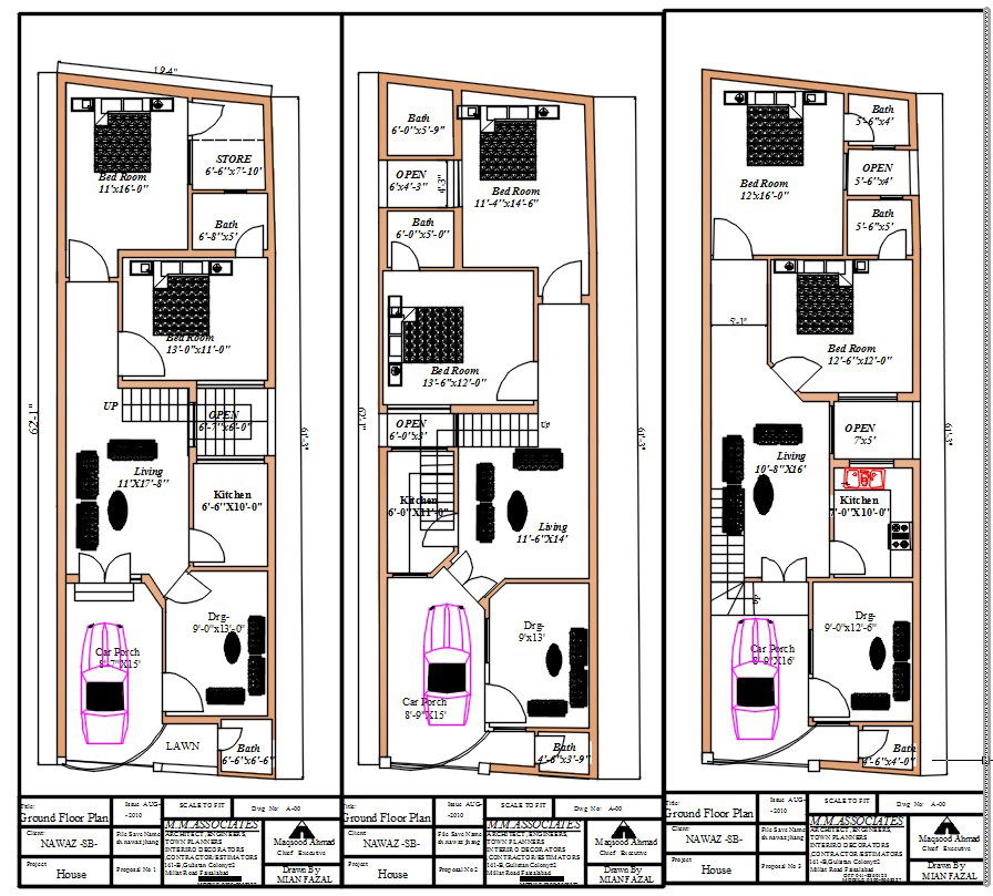 Ground Floor Plans AutoCAD 2D Drawing Various Size