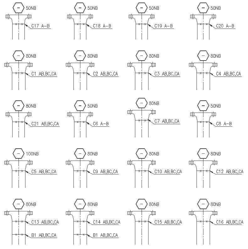 Different size of pipe joints detail DWG AutoCAD drawing