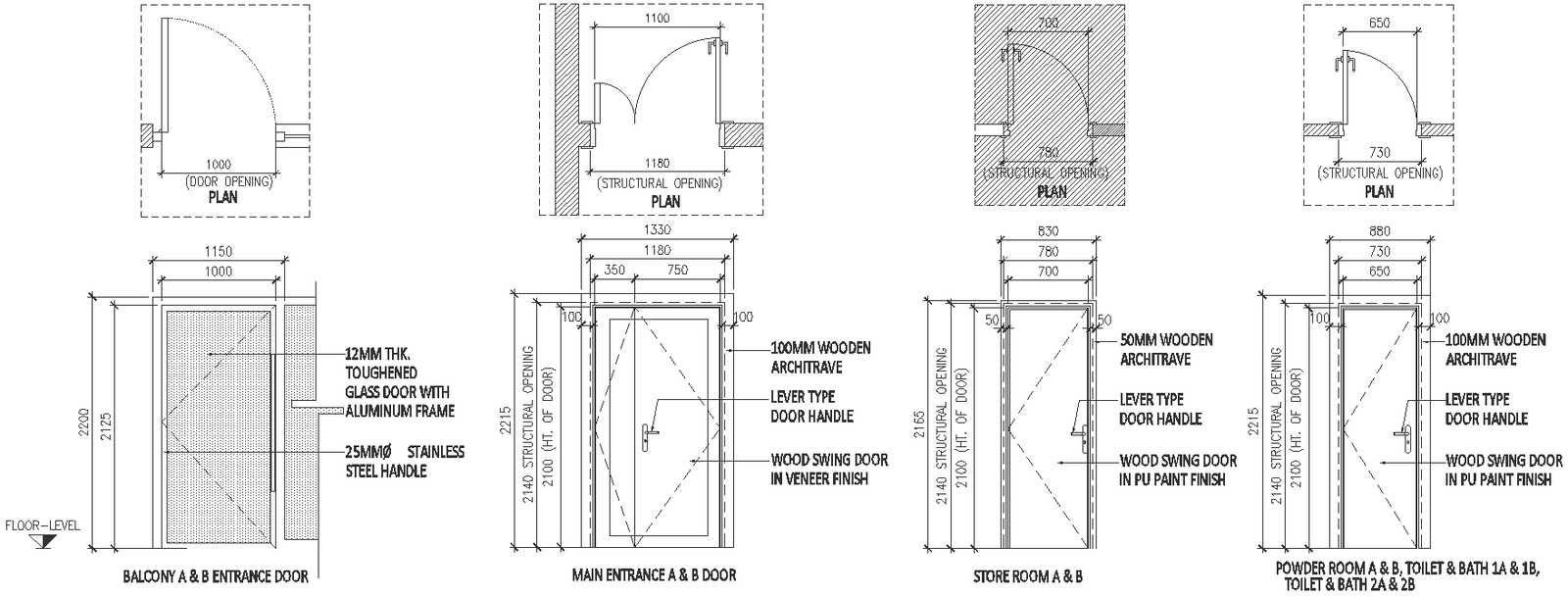 Different sizes Door Plan and Elevation Detail DWG AutoCAD file