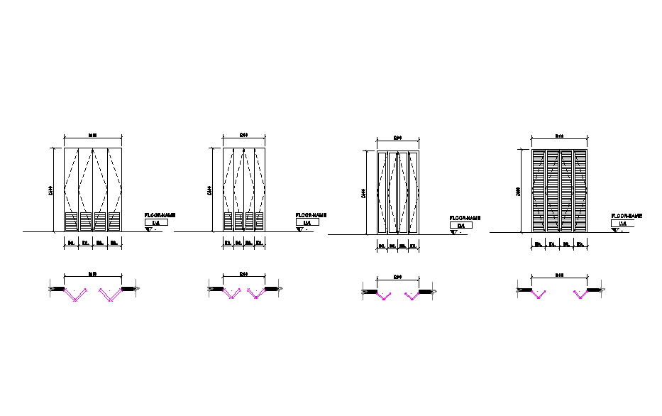 Different sizes of doors are given in this Autocad drawing file. Download now.