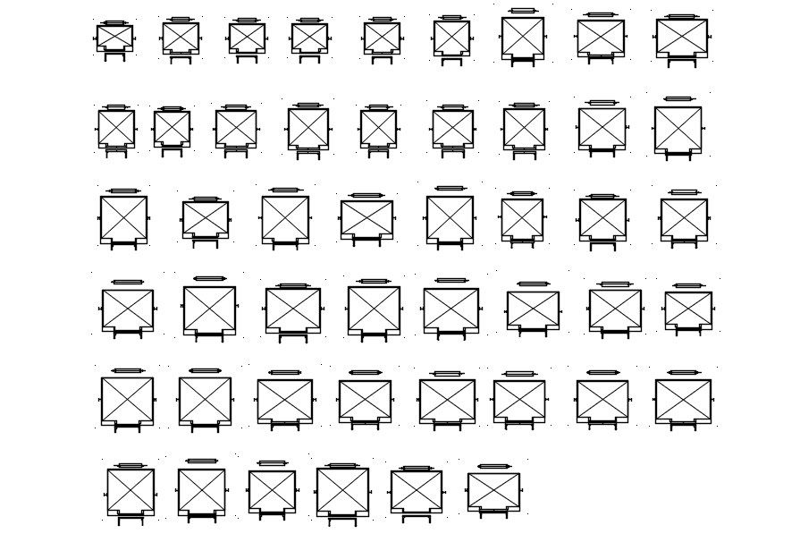 Different sizes of lift sections design CAD blocks in AutoCAD 2D drawing, CAD file, dwg file