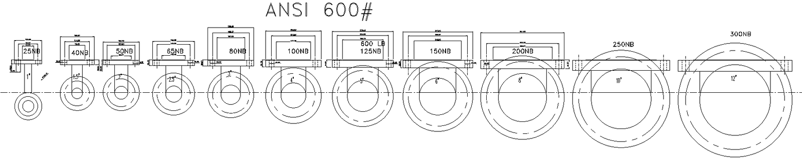 Different sizes of nozzle cross section DWG AutoCAD file