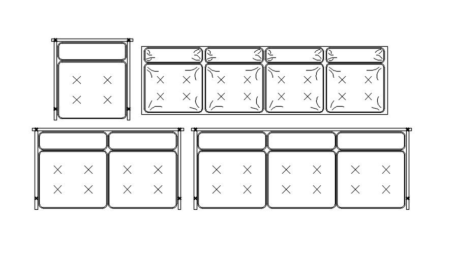 Different Sizes Sofa CAD Design in AutoCAD DWG File
