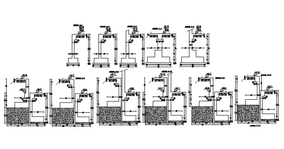 Different structure sections design with formwork details in AutoCAD 2D drawing, CAD file, dwg file