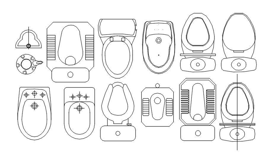 Different toilet blocks design in AutoCAD 2D, dwg file, CAD file