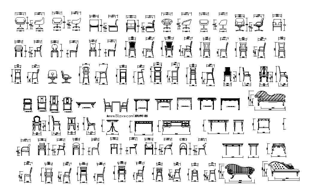Different types and size of chairs is given in this 2DAutocad DWG drawing file. Download the 2D Autocad DWG drawing file.
