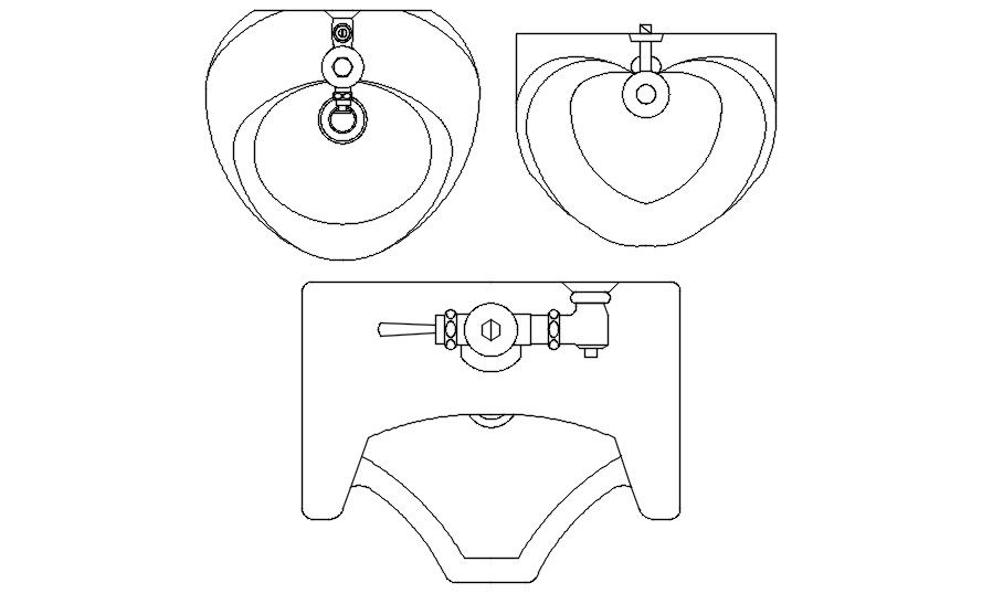 Different types of 2d basin cad blocks in AutoCAD, dwg file.