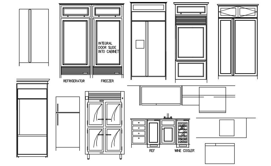 Different types of cabinets design in AutoCAD 2D drawing, dwg file, CAD file