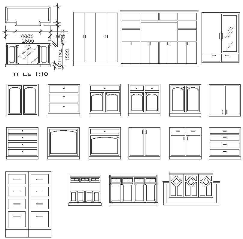 Different types of cupboard and storage design with detailed dwg autocad drawing .