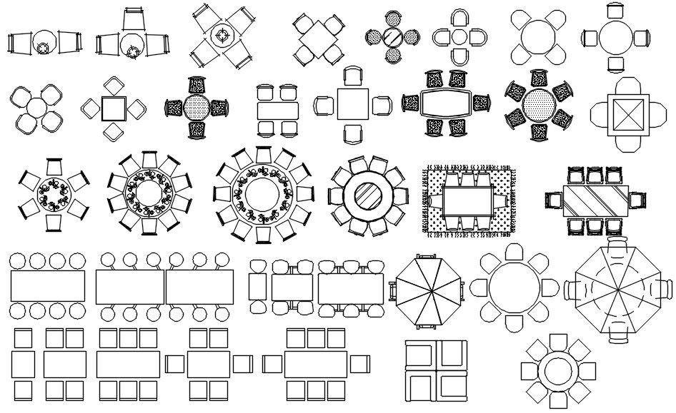 Dining Table CAD Blocks DWG for Interior Plan Layouts
