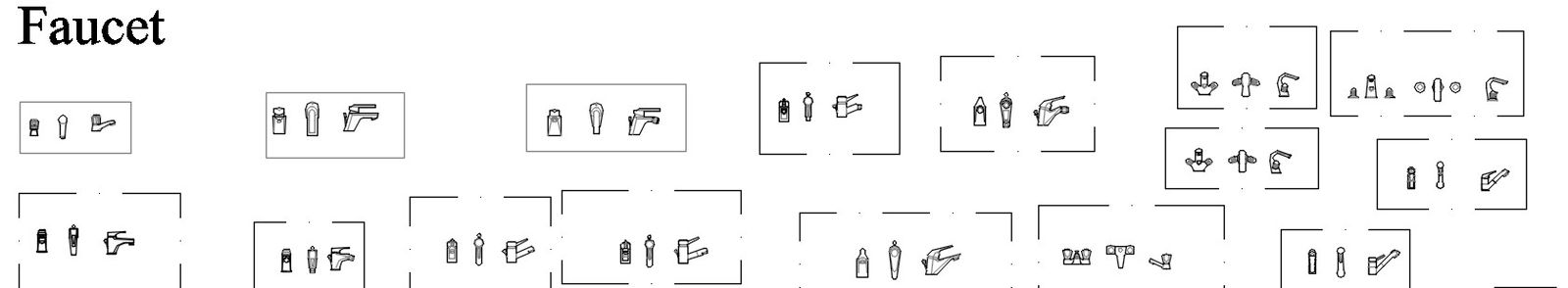 Different types of faucets design blocks in AutoCAD 2D drawing, CAD file, dwg file
