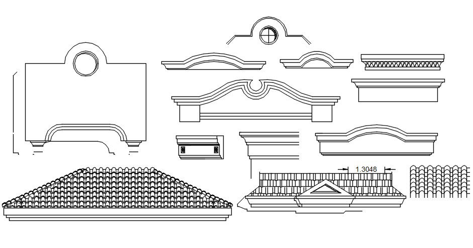 Different types of roof elevation design in detail AutoCAD drawing, dwg file, CAD file