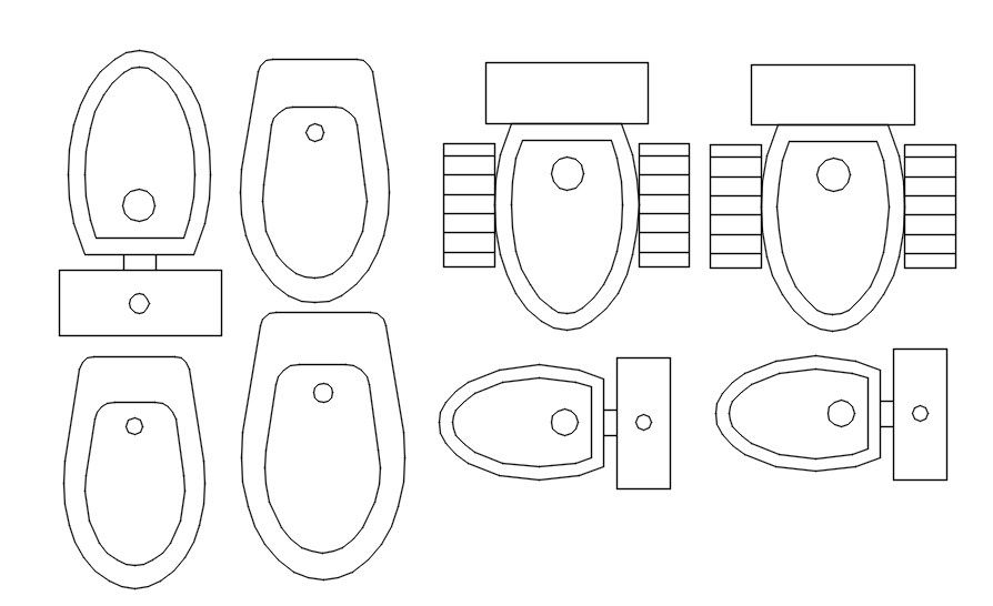 Different types of urinal blocks in detail AutoCAD drawing, dwg file, CAD file