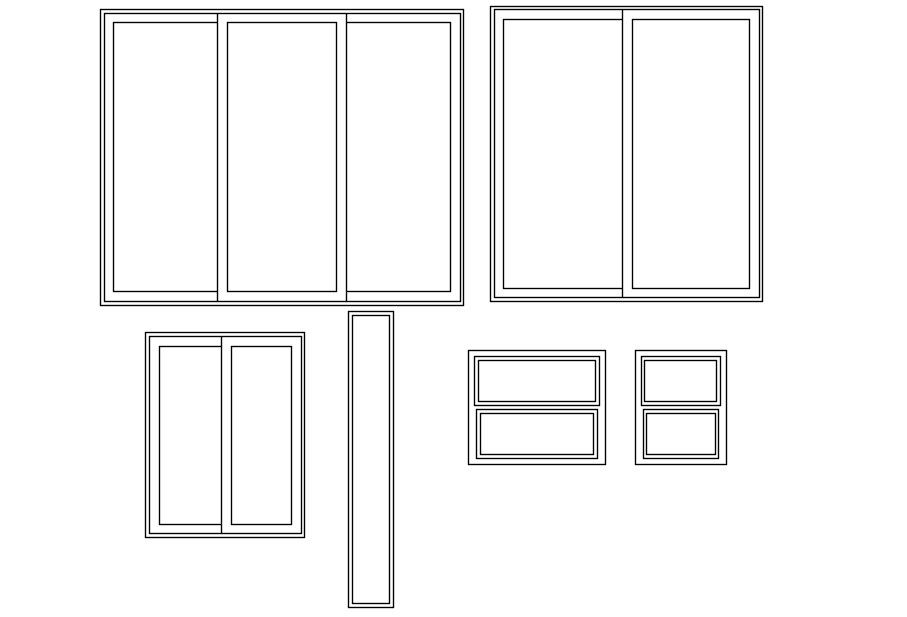 Different types of window elevation in AutoCAD, Dwg file.