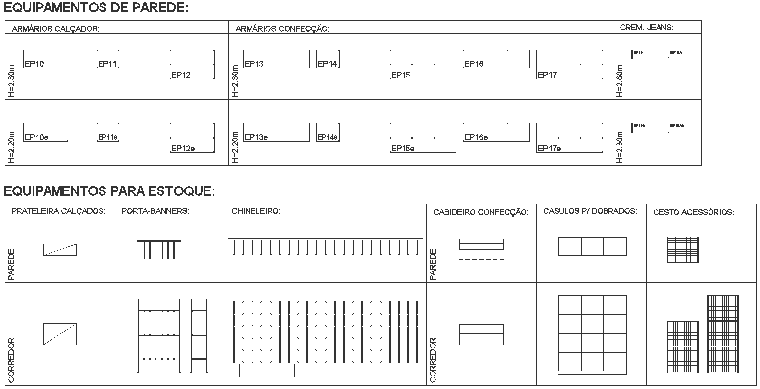 Different wall and stock equipment design DWG AutoCAD drawing