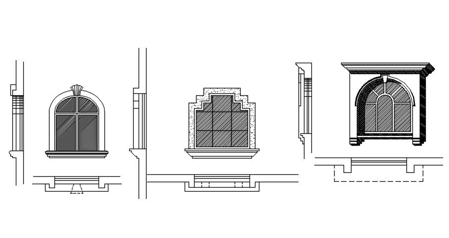 Different window design in AutoCAD 2D drawing, dwg file, CAD file