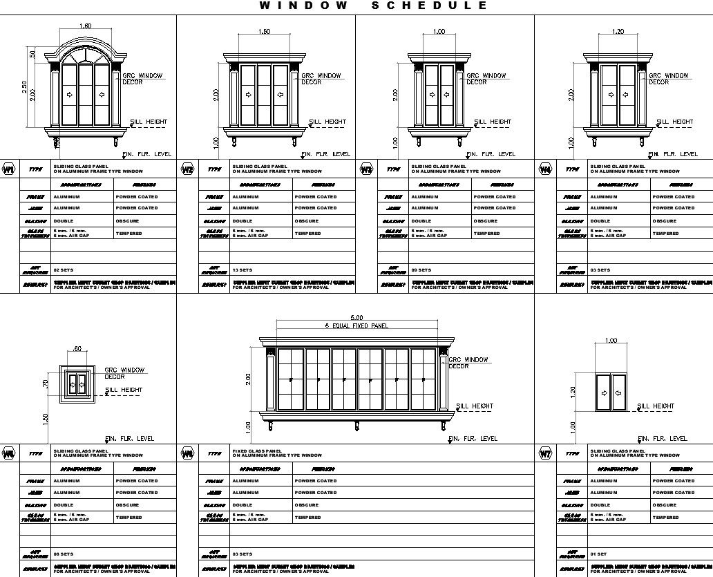 Different window design with detailing AutoCAD drawing