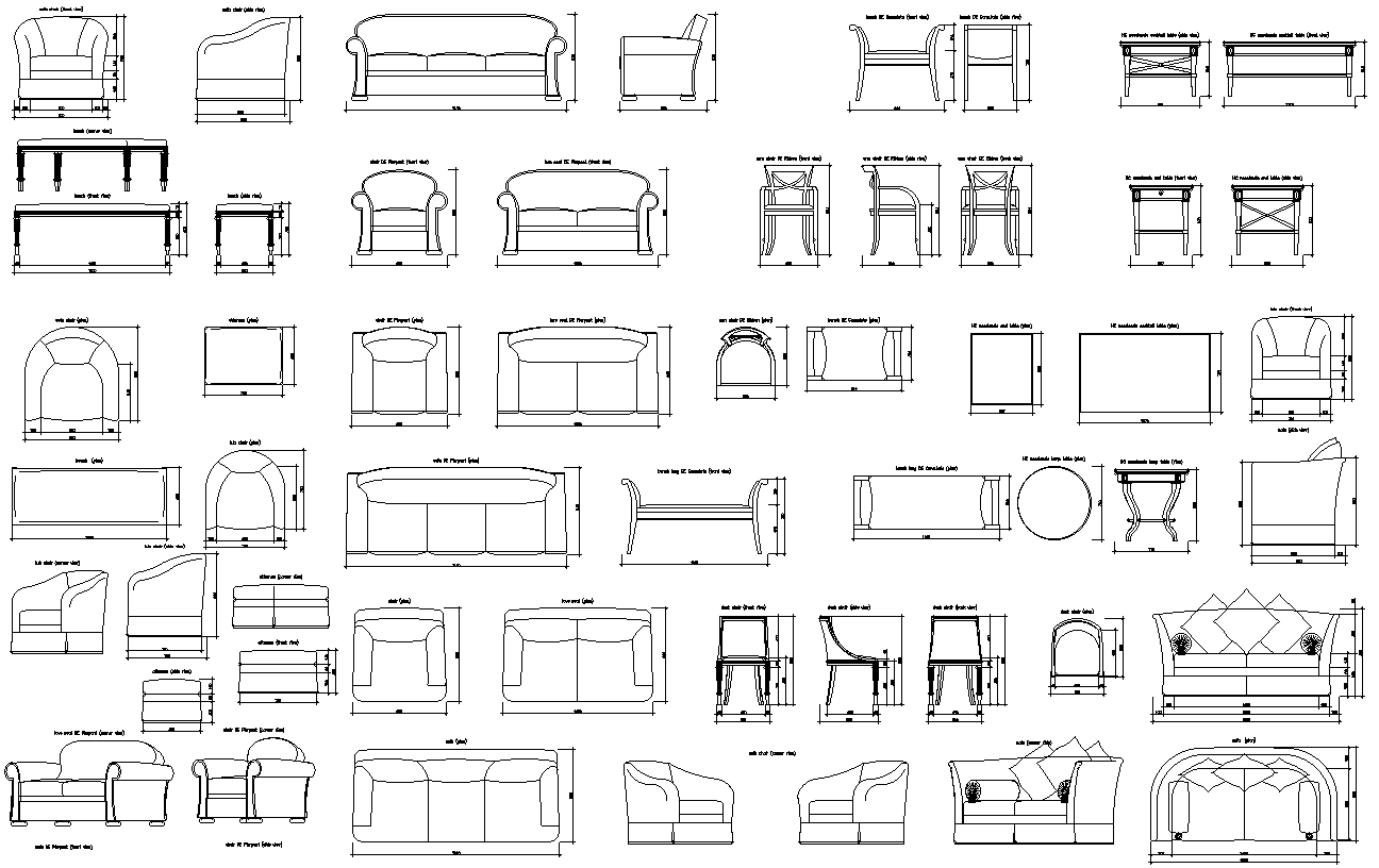 Diifeternt types of Sofa CAD library DWG AutoCAD file