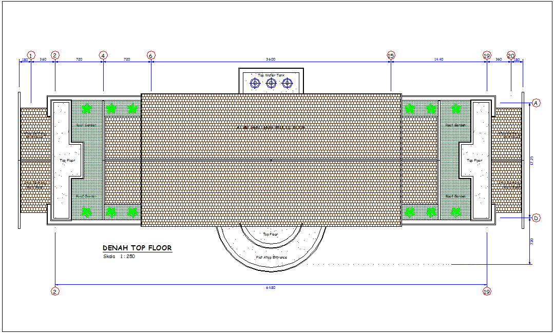 Dinah top floor office plan with roof area with construction view dwg file