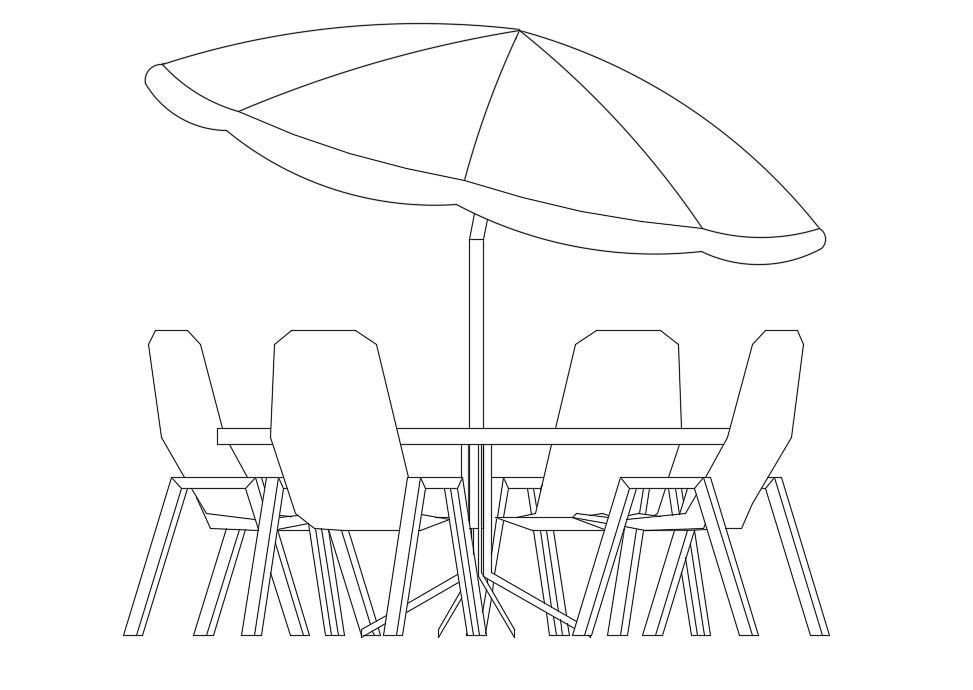 Dining Table with Umbrella CAD Block DWG Design File