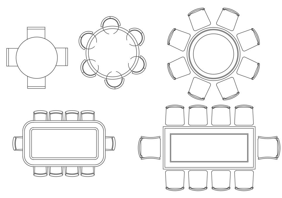 Dining Table Top View CAD Block Drawing in DWG Format