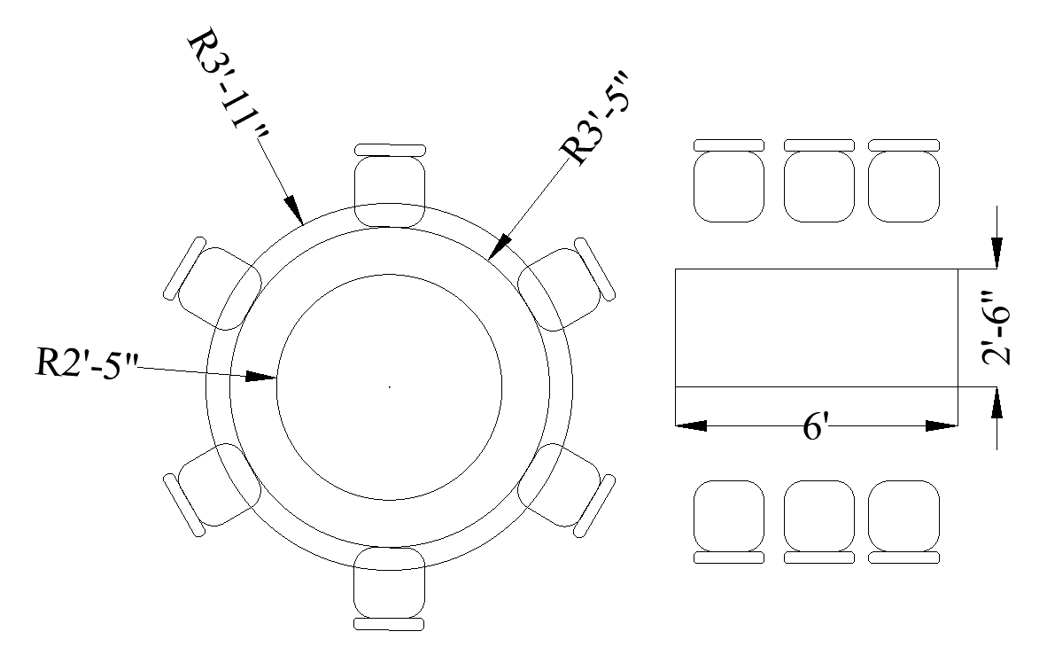 Dining Table Detail CAD Drawing 2D Plan with Chair Details