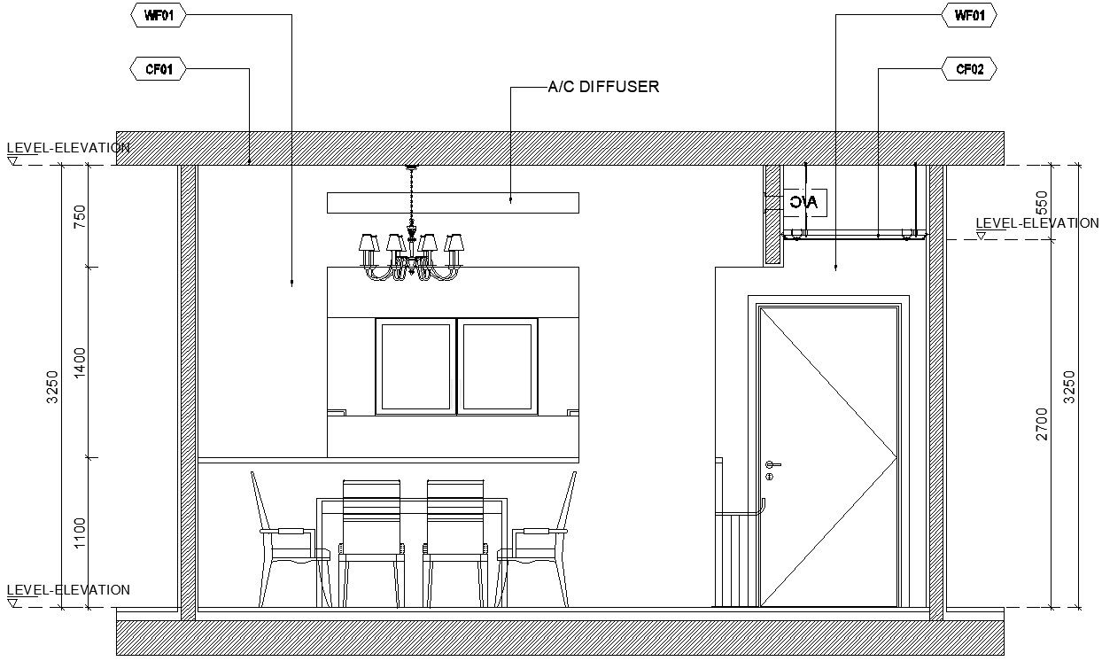 Dinning Area elevation details in AutoCAD, dwg file.