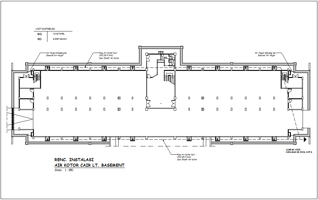 Dirty water single line view for basement of office area dwg file