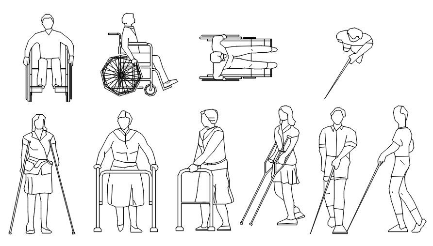 Disabled people cad blocks 2d in AutoCAD, dwg file.