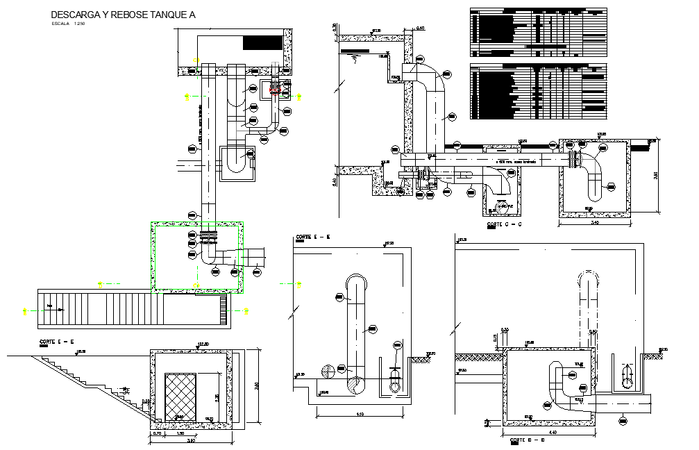 Discharge and overflow tansque detail dwg file