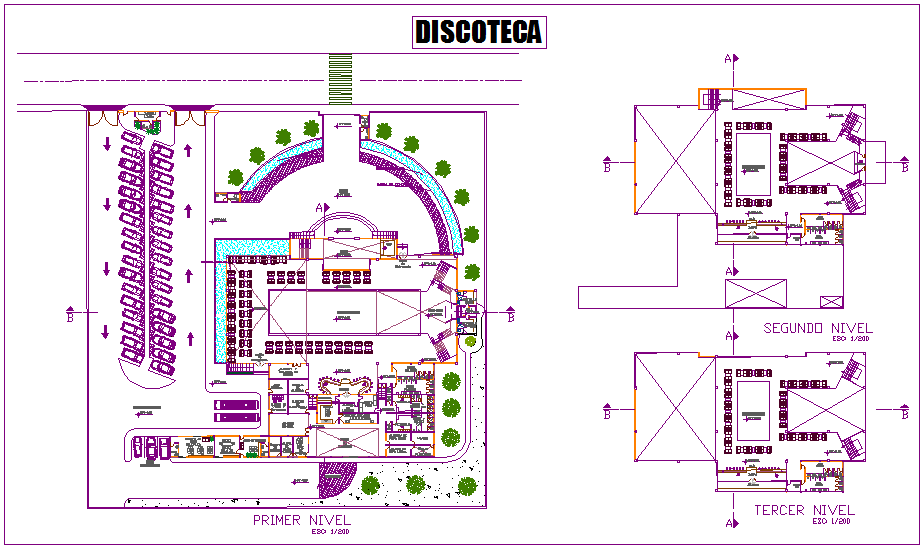Discotheque area floor plan view dwg file