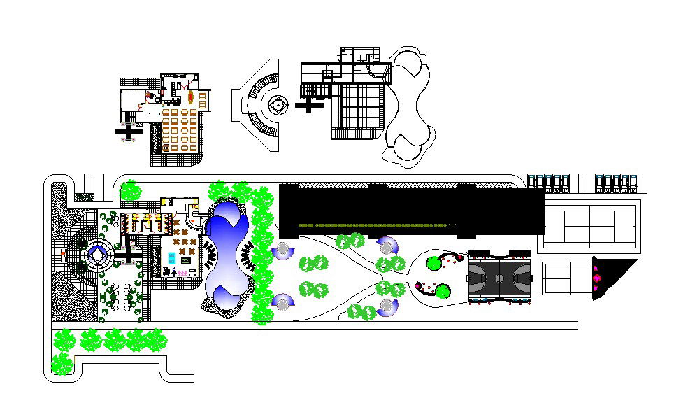 Distribution layout plan details of luxuries club house dwg file