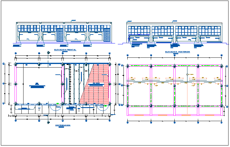 Distribution plan and elevation of school classroom dwg file