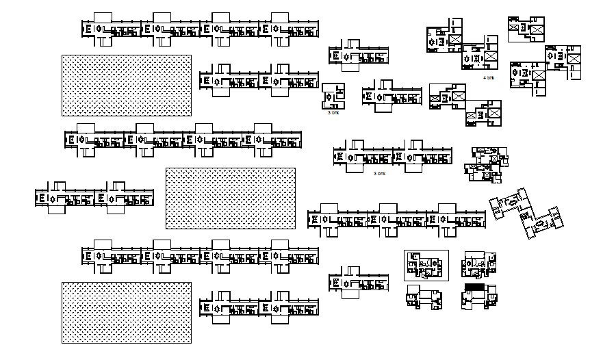 Distribution plan details of multi-flooring apartment floors dwg file