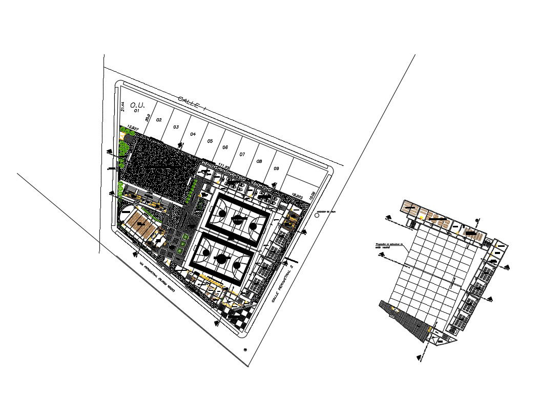Distribution plan details of primary education center school dwg file