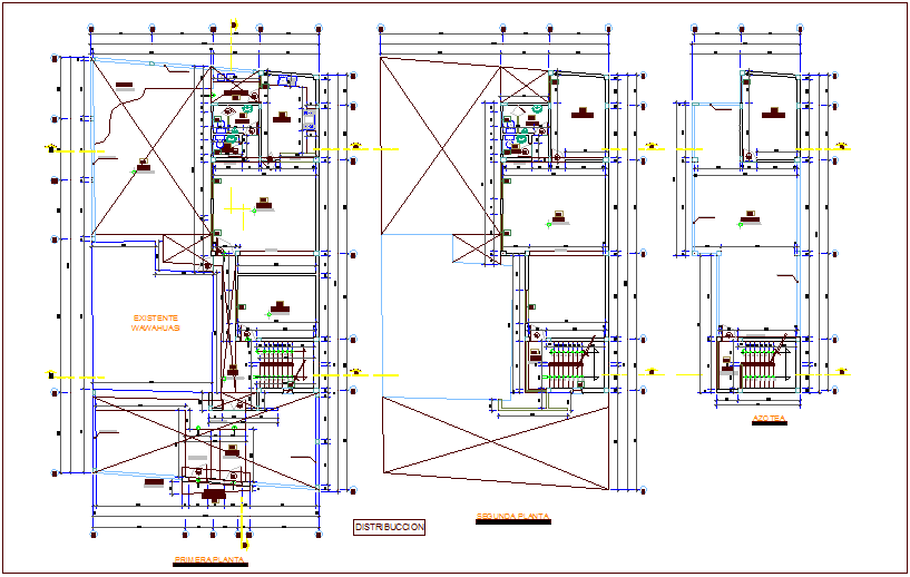 Distribution plan of communal office building first and second floor plan dwg file