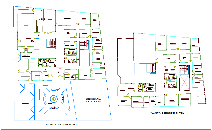 Distribution plan of first and second floor for government civic center dwg file
