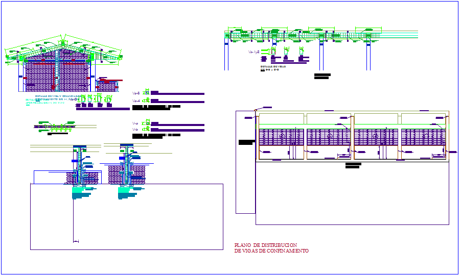 Distribution plan with construction detail view of school dwg file