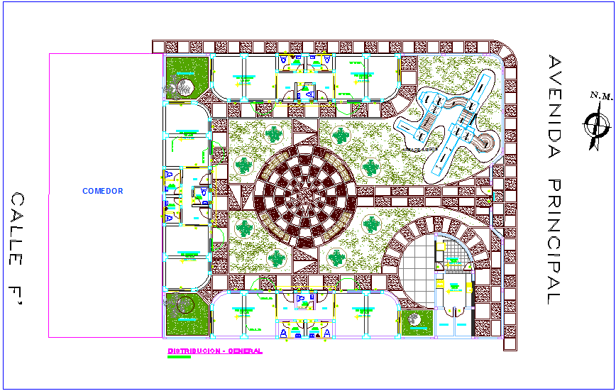 Distribution plan with view of main street foe education center dwg file