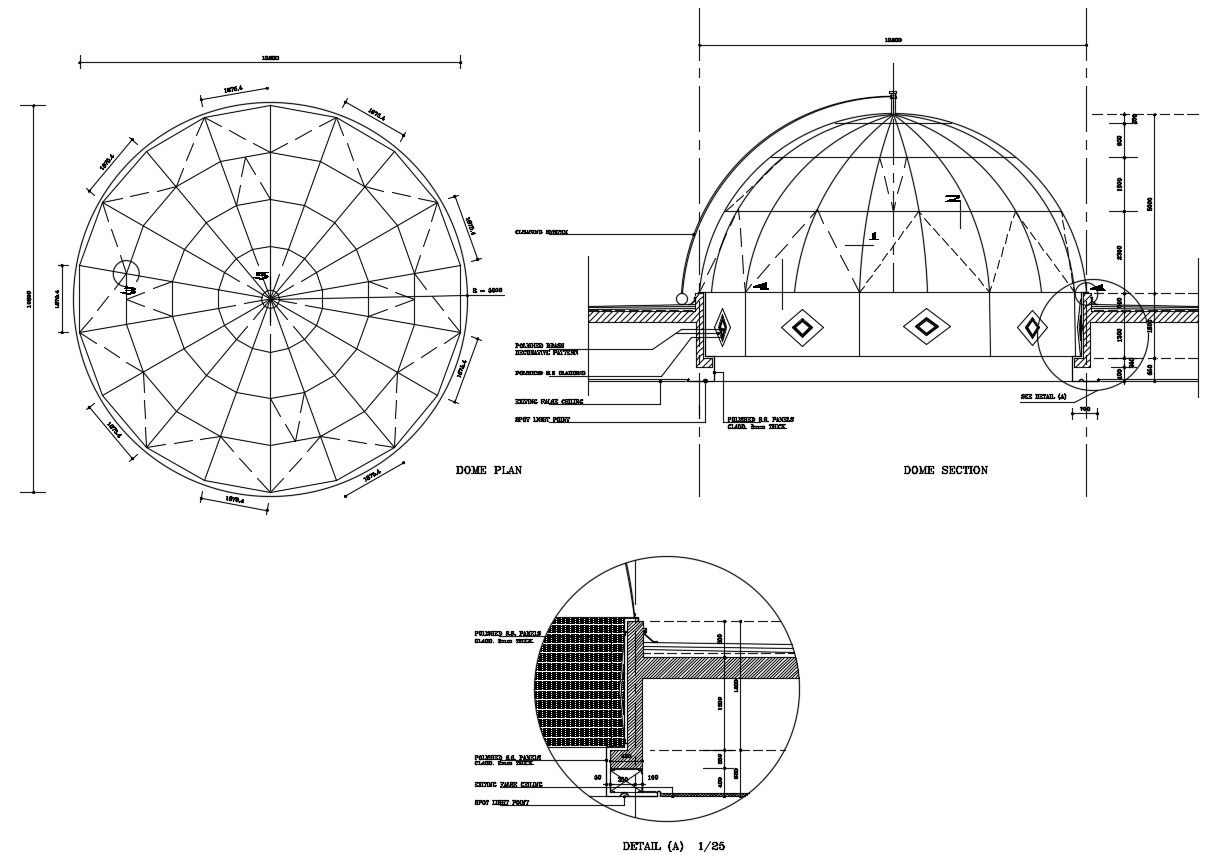 Dome CAD Drawing AutoCAD File DWG Layout for Architectural Design