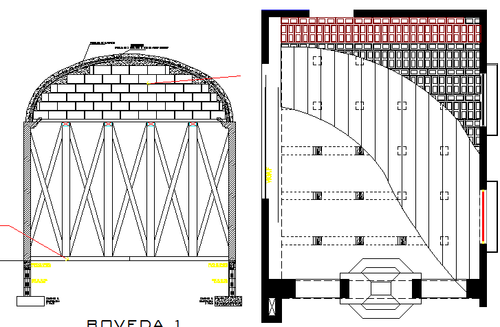 Domed vault construction form work wood and cement blocks dwg file