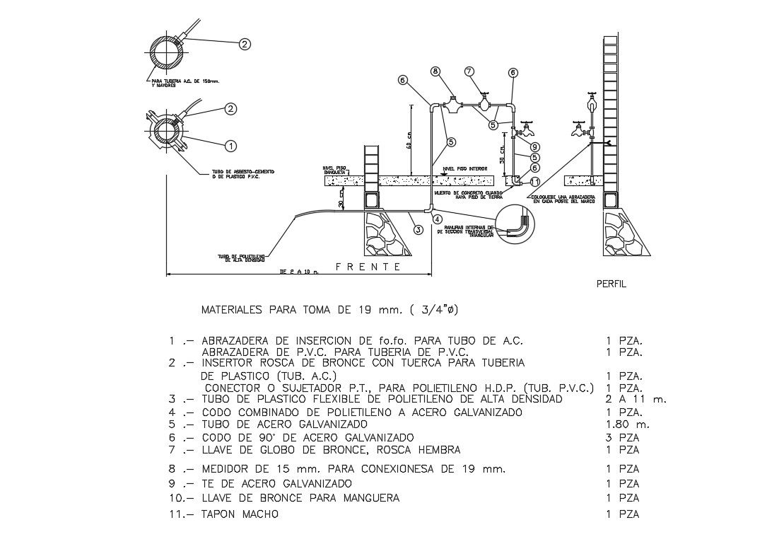 Domiciliary in take Plumbing construction details dwg file