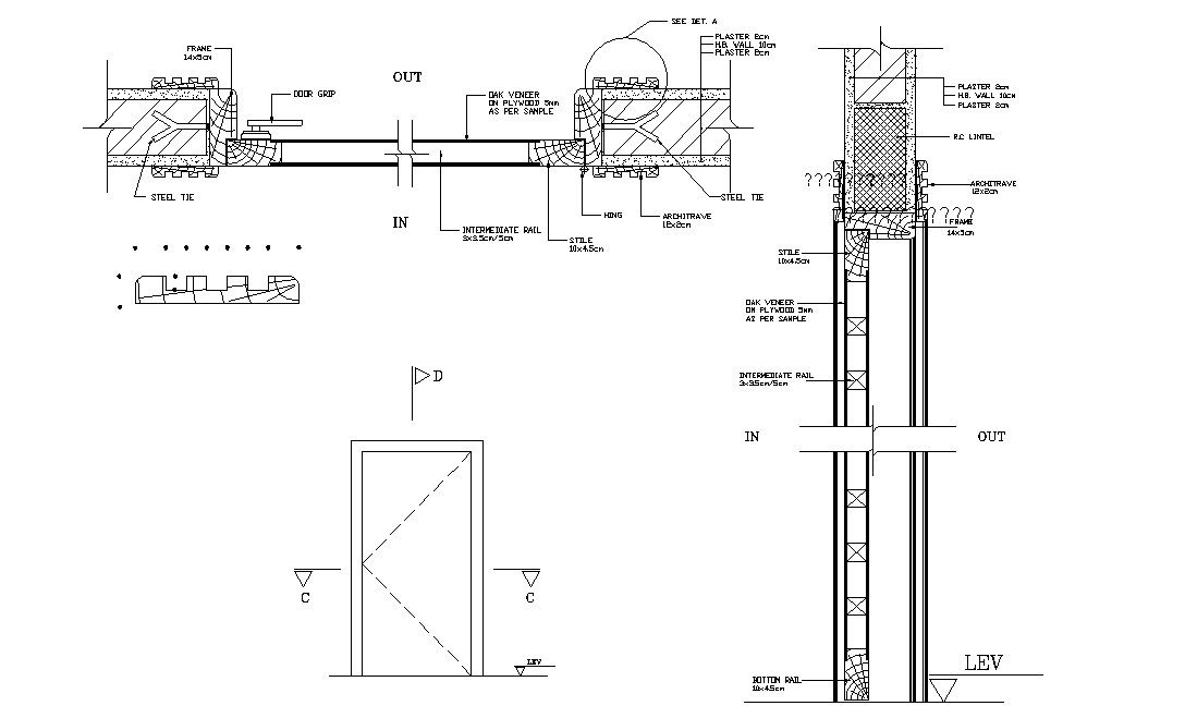 Door Section Design With Plan Elevation AutoCAD Drawing