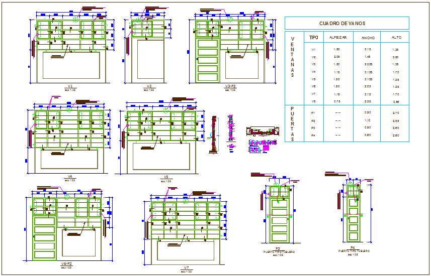 Door and window design and detail view for collage dwg file