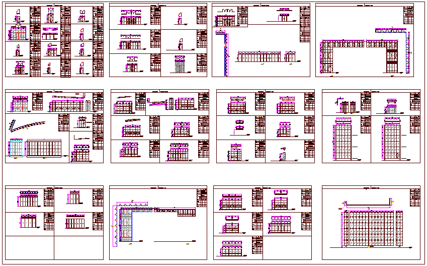 Door and window design view for residential building B dwg file