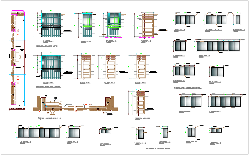 Door and window detail for community center dwg file