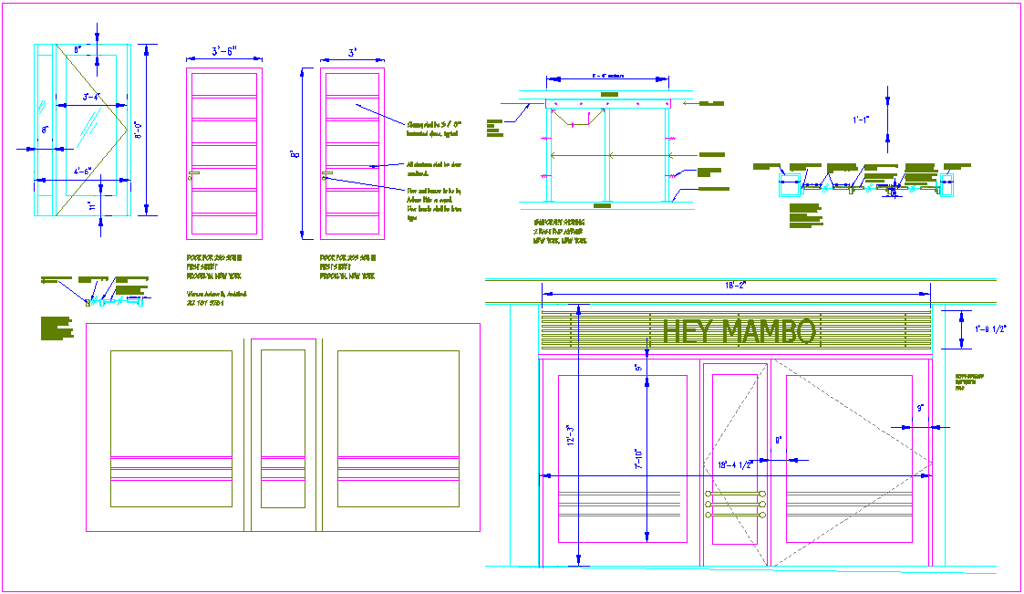 Door and window detail view for office design dwg file