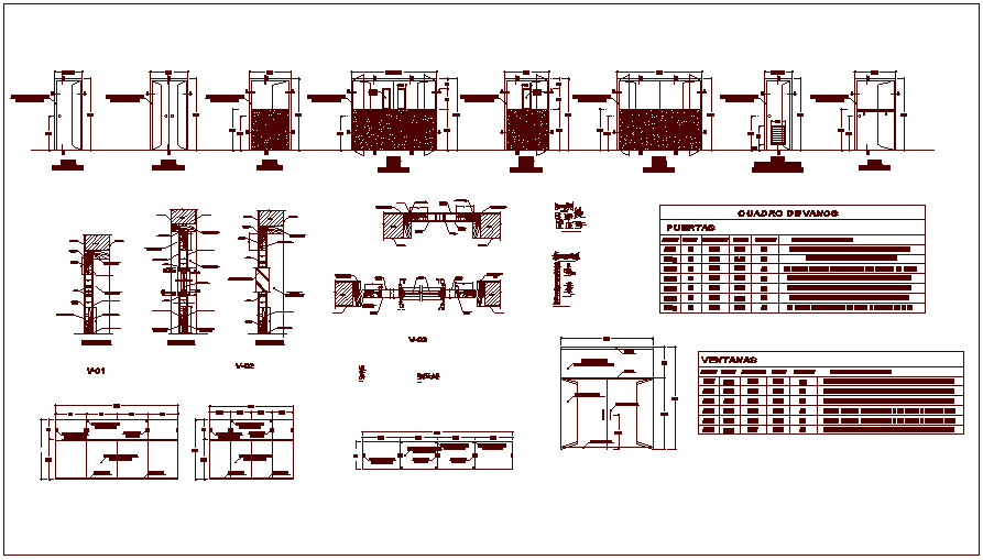 Door and window detail view with section view for dental clinic dwg file