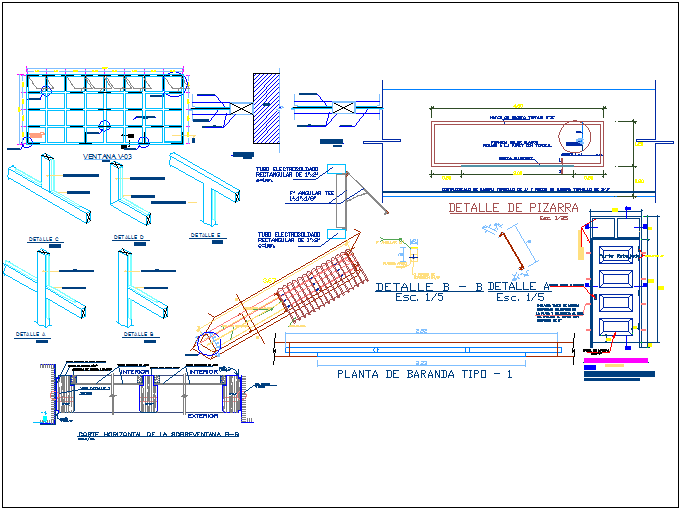 Door and window detail with section view for collage dwg file